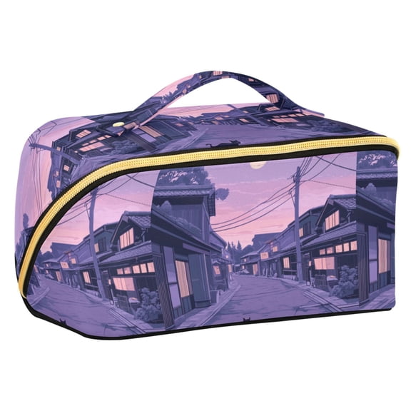 FORMRS Makeup Bag Travel Cosmetic Organizer for Women Fold Flat Zipper Pouch with Handle, Black Cat Walking