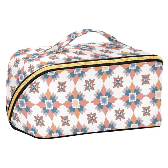 FORMRS Makeup Bag Travel Cosmetic Organizer for Women Fold Flat Zipper Pouch with Handle, Blue Abstract Pattern