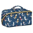 thumbnail image 1 of FORMRS Makeup Bag Travel Cosmetic Organizer for Women Fold Flat Zipper Pouch with Handle, Blue Cartoon Birds Pattern, 1 of 8