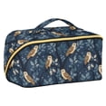 thumbnail image 1 of FORMRS Makeup Bag Travel Cosmetic Organizer for Women Fold Flat Zipper Pouch with Handle, Blue Cartoon Owl Pattern, 1 of 8