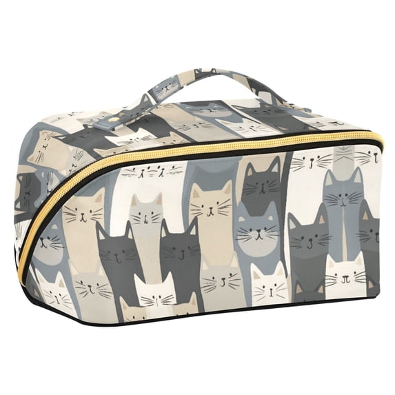 FORMRS Makeup Bag Travel Cosmetic Organizer for Women Fold Flat Zipper Pouch with Handle, Blue Cute Cats