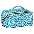 thumbnail image 1 of FORMRS Makeup Bag Travel Cosmetic Organizer for Women Fold Flat Zipper Pouch with Handle, Blue Daisy Pattern, 1 of 8