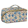 thumbnail image 1 of FORMRS Makeup Bag Travel Cosmetic Organizer for Women Fold Flat Zipper Pouch with Handle, Blue Dice Pattern, 1 of 8