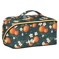 thumbnail image 1 of FORMRS Makeup Bag Travel Cosmetic Organizer for Women Fold Flat Zipper Pouch with Handle, Blue Floral Oranges, 1 of 8