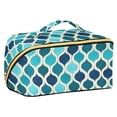 thumbnail image 1 of FORMRS Makeup Bag Travel Cosmetic Organizer for Women Fold Flat Zipper Pouch with Handle, Blue Geometric Pattern, 1 of 8