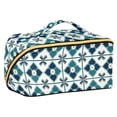 thumbnail image 1 of FORMRS Makeup Bag Travel Cosmetic Organizer for Women Fold Flat Zipper Pouch with Handle, Blue Mosaic Pattern, 1 of 8