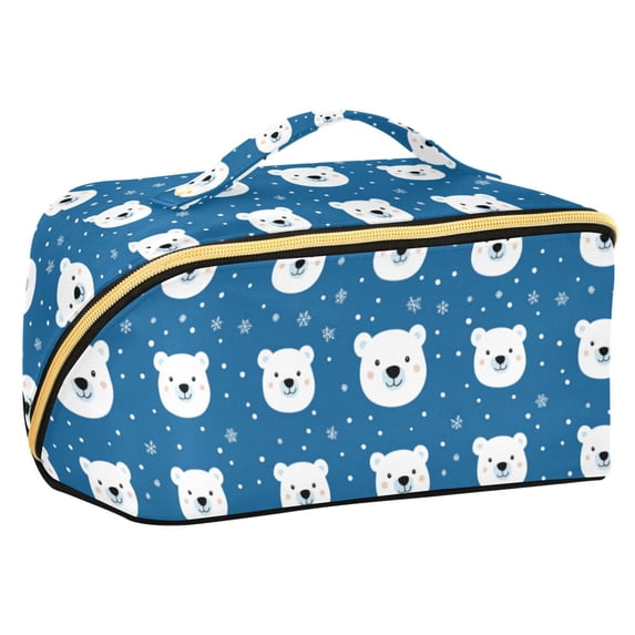 FORMRS Makeup Bag Travel Cosmetic Organizer for Women Fold Flat Zipper Pouch with Handle, Blue Polar Bear