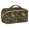 thumbnail image 1 of FORMRS Makeup Bag Travel Cosmetic Organizer for Women Fold Flat Zipper Pouch with Handle, Brown Floral Rabbits Pattern, 1 of 8