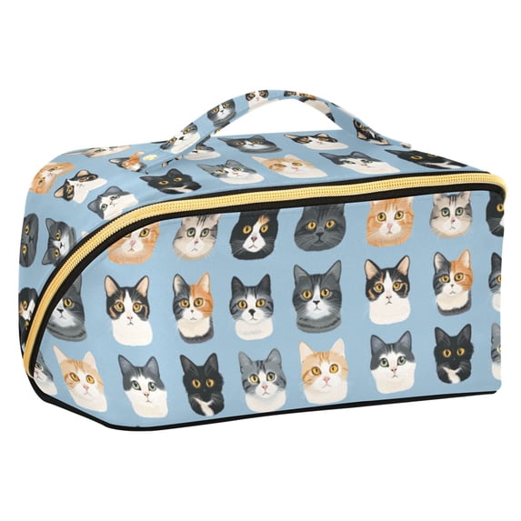 FORMRS Makeup Bag Travel Cosmetic Organizer for Women Fold Flat Zipper Pouch with Handle, Cartoon Cute Cat