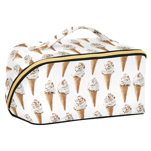 FORMRS Makeup Bag Travel Cosmetic Organizer for Women Fold Flat Zipper Pouch with Handle, Cartoon Ice Cream Pattern