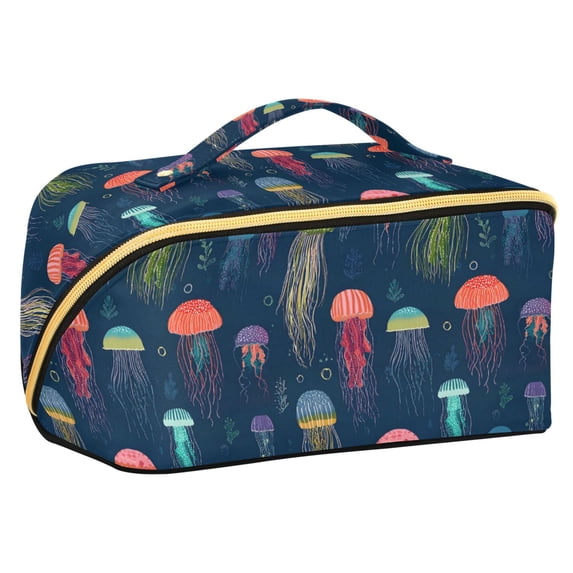 FORMRS Makeup Bag Travel Cosmetic Organizer for Women Fold Flat Zipper Pouch with Handle, Cartoon Jellyfish Pattern