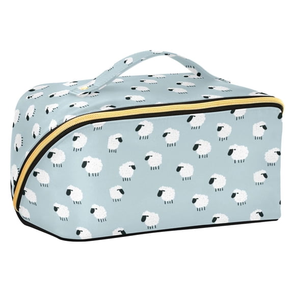 FORMRS Makeup Bag Travel Cosmetic Organizer for Women Fold Flat Zipper Pouch with Handle, Cartoon Sheep Pattern