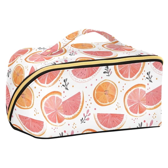 FORMRS Makeup Bag Travel Cosmetic Organizer for Women Fold Flat Zipper Pouch with Handle, Citrus Slice