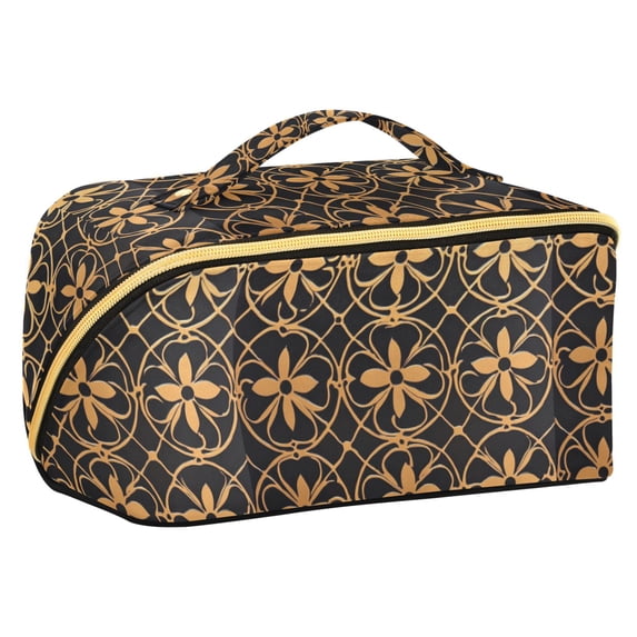 FORMRS Makeup Bag Travel Cosmetic Organizer for Women Fold Flat Zipper Pouch with Handle, Classic Floral
