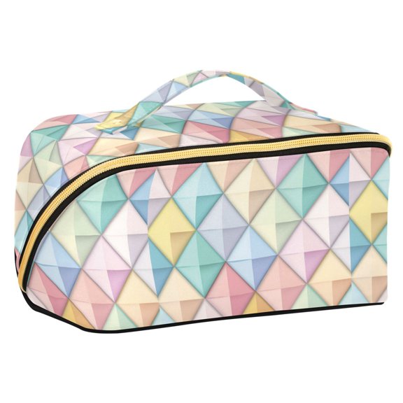 FORMRS Makeup Bag Travel Cosmetic Organizer for Women Fold Flat Zipper Pouch with Handle, Colorful Geometric