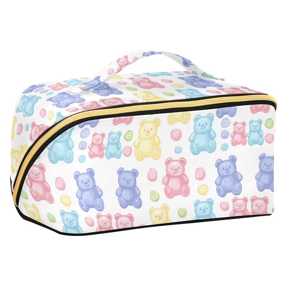 FORMRS Makeup Bag Travel Cosmetic Organizer for Women Fold Flat Zipper Pouch with Handle, Colorful Gummy Bears Pattern