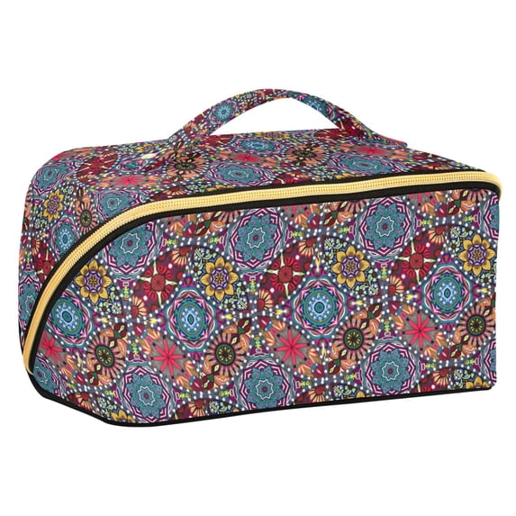 FORMRS Makeup Bag Travel Cosmetic Organizer for Women Fold Flat Zipper Pouch with Handle, Colorful Mandala Pattern