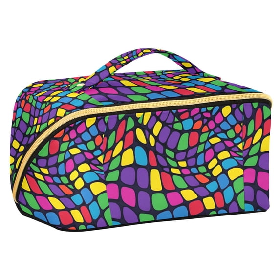 FORMRS Makeup Bag Travel Cosmetic Organizer for Women Fold Flat Zipper Pouch with Handle, Colorful Psychedelic