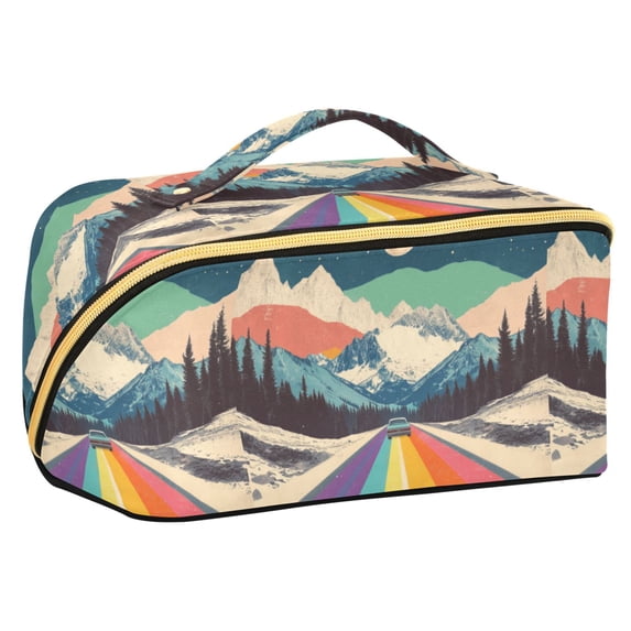 FORMRS Makeup Bag Travel Cosmetic Organizer for Women Fold Flat Zipper Pouch with Handle, Colorful Road at Night
