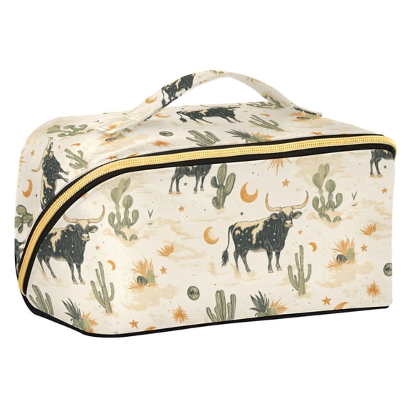 FORMRS Makeup Bag Travel Cosmetic Organizer for Women Fold Flat Zipper Pouch with Handle, Cowboy Pattern