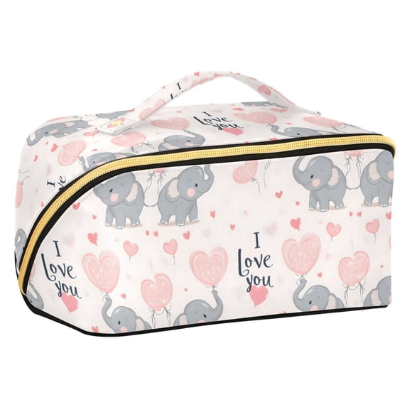 FORMRS Makeup Bag Travel Cosmetic Organizer for Women Fold Flat Zipper Pouch with Handle, Cute Elephant