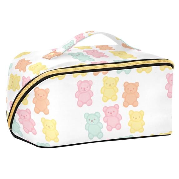 FORMRS Makeup Bag Travel Cosmetic Organizer for Women Fold Flat Zipper Pouch with Handle, Cute Gummy Bears Pattern
