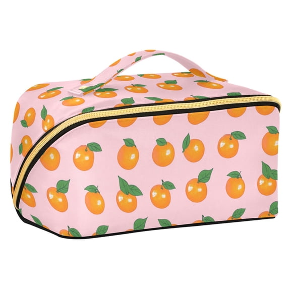 FORMRS Makeup Bag Travel Cosmetic Organizer for Women Fold Flat Zipper Pouch with Handle, Cute Oranges