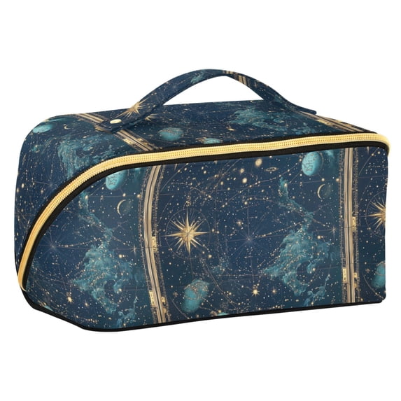FORMRS Makeup Bag Travel Cosmetic Organizer for Women Fold Flat Zipper Pouch with Handle, Dark Star Map