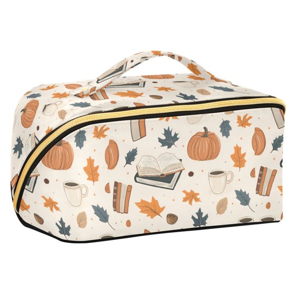 FORMRS Makeup Bag Travel Cosmetic Organizer for Women Fold Flat Zipper Pouch with Handle, Fall Books