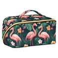 thumbnail image 1 of FORMRS Makeup Bag Travel Cosmetic Organizer for Women Fold Flat Zipper Pouch with Handle, Flamingo Leaves Pattern, 1 of 8