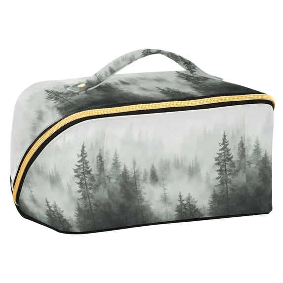 FORMRS Makeup Bag Travel Cosmetic Organizer for Women Fold Flat Zipper Pouch with Handle, Foggy Forest
