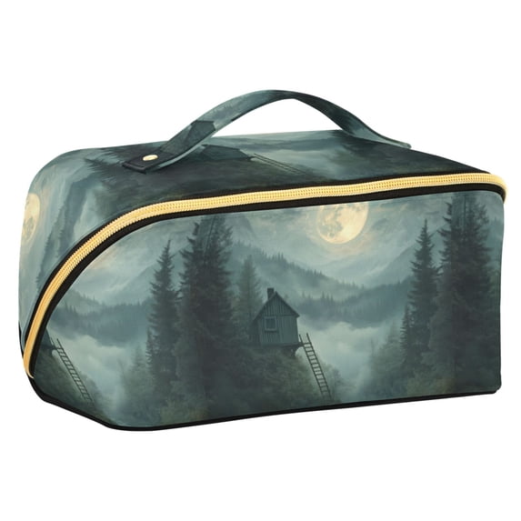 FORMRS Makeup Bag Travel Cosmetic Organizer for Women Fold Flat Zipper Pouch with Handle, Forest House