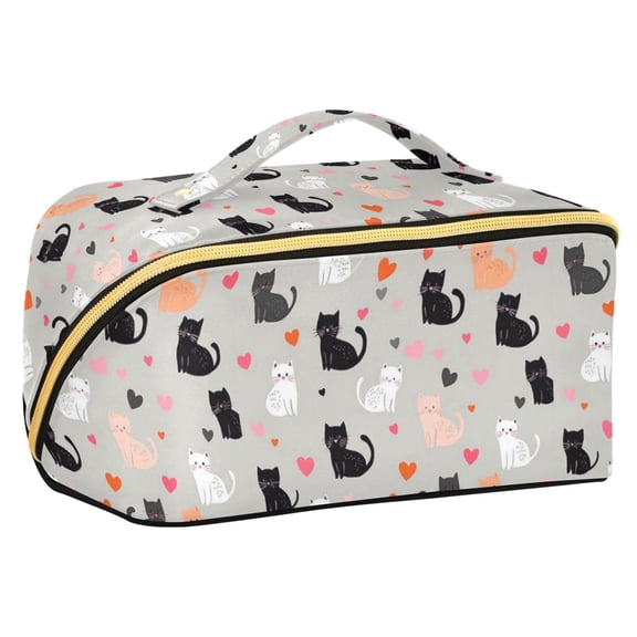 FORMRS Makeup Bag Travel Cosmetic Organizer for Women Fold Flat Zipper Pouch with Handle, Gray Cartoon Pattern