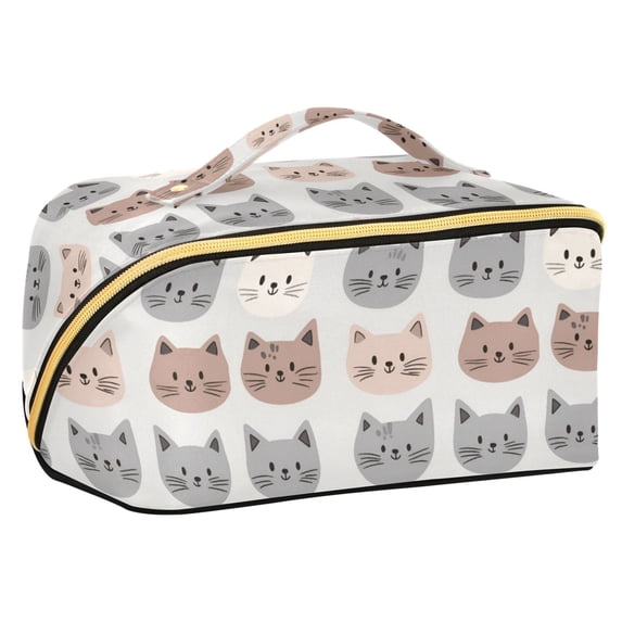 FORMRS Makeup Bag Travel Cosmetic Organizer for Women Fold Flat Zipper Pouch with Handle, Gray Cat Pattern