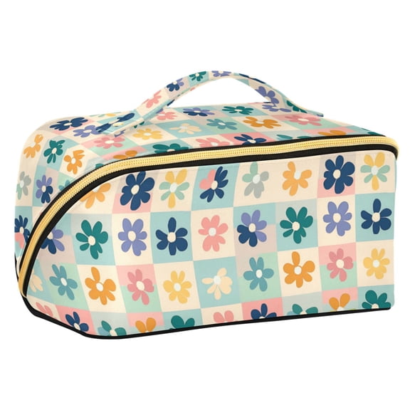FORMRS Makeup Bag Travel Cosmetic Organizer for Women Fold Flat Zipper Pouch with Handle, Green Floral