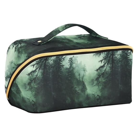 FORMRS Makeup Bag Travel Cosmetic Organizer for Women Fold Flat Zipper Pouch with Handle, Green Forest