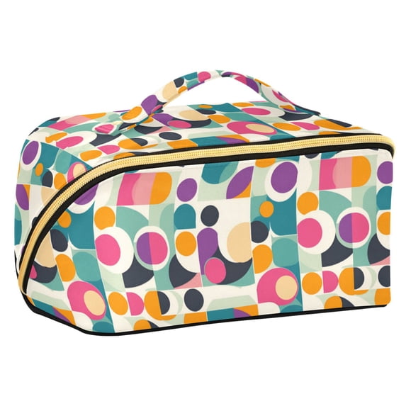 FORMRS Makeup Bag Travel Cosmetic Organizer for Women Fold Flat Zipper Pouch with Handle, Green Geometric