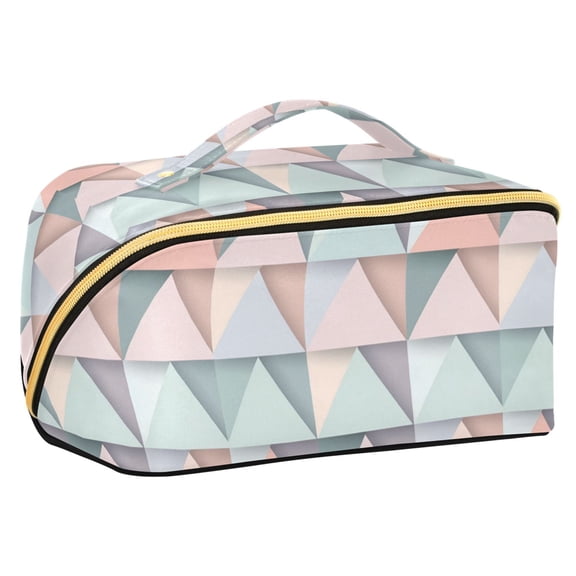 FORMRS Makeup Bag Travel Cosmetic Organizer for Women Fold Flat Zipper Pouch with Handle, Green Geometric