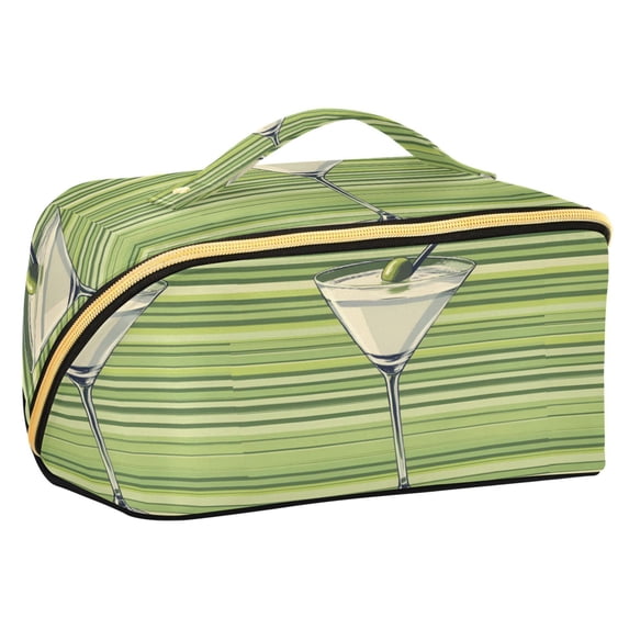 FORMRS Makeup Bag Travel Cosmetic Organizer for Women Fold Flat Zipper Pouch with Handle, Green Martini Glass