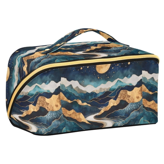 FORMRS Makeup Bag Travel Cosmetic Organizer for Women Fold Flat Zipper Pouch with Handle, Green Mountains