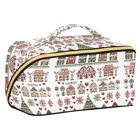 FORMRS Makeup Bag Travel Cosmetic Organizer for Women Fold Flat Zipper Pouch with Handle, Green Nordic Christmas House