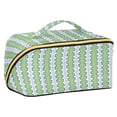 thumbnail image 1 of FORMRS Makeup Bag Travel Cosmetic Organizer for Women Fold Flat Zipper Pouch with Handle, Green Stripe Pattern, 1 of 8