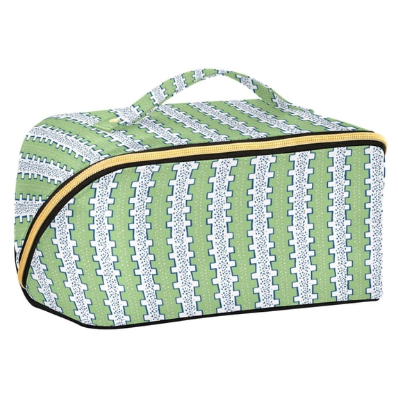 FORMRS Makeup Bag Travel Cosmetic Organizer for Women Fold Flat Zipper Pouch with Handle, Green Stripe Pattern