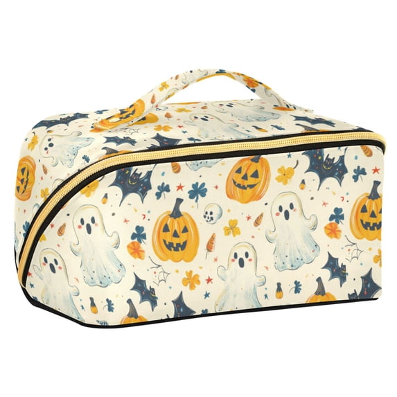 FORMRS Makeup Bag Travel Cosmetic Organizer for Women Fold Flat Zipper Pouch with Handle, Halloween Cute Ghosts