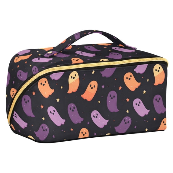 FORMRS Makeup Bag Travel Cosmetic Organizer for Women Fold Flat Zipper Pouch with Handle, Halloween Purple Ghosts