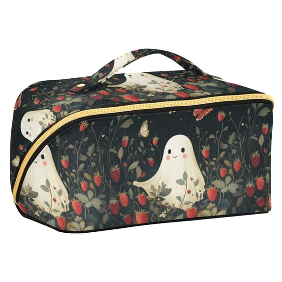 FORMRS Makeup Bag Travel Cosmetic Organizer for Women Fold Flat Zipper Pouch with Handle, Happy Ghost