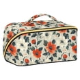 thumbnail image 1 of FORMRS Makeup Bag Travel Cosmetic Organizer for Women Fold Flat Zipper Pouch with Handle, Large Red Floral Pattern, 1 of 8