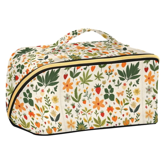 FORMRS Makeup Bag Travel Cosmetic Organizer for Women Fold Flat Zipper Pouch with Handle, Leaves Pattern