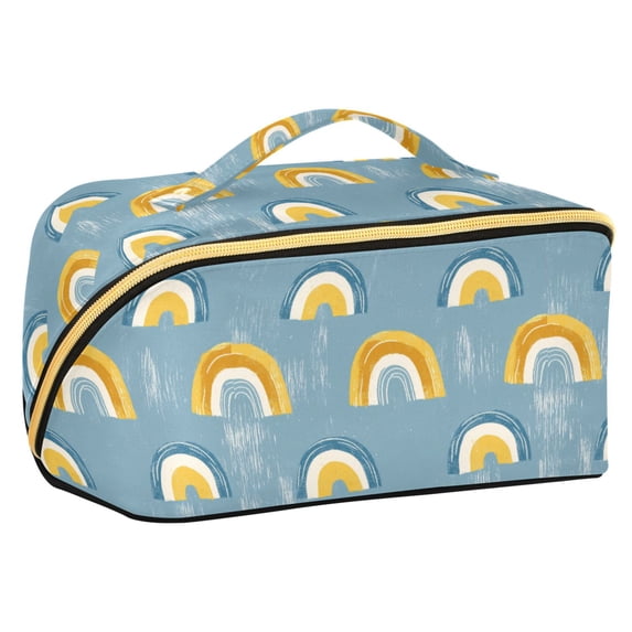 FORMRS Makeup Bag Travel Cosmetic Organizer for Women Fold Flat Zipper Pouch with Handle, Light Blue Rainbow