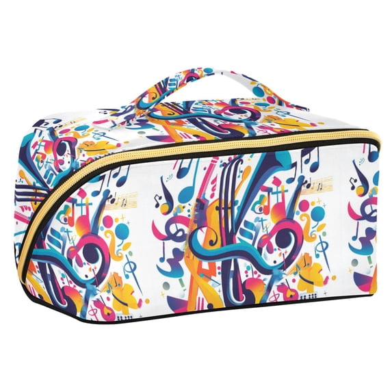 FORMRS Makeup Bag Travel Cosmetic Organizer for Women Fold Flat Zipper Pouch with Handle, Musical Pattern